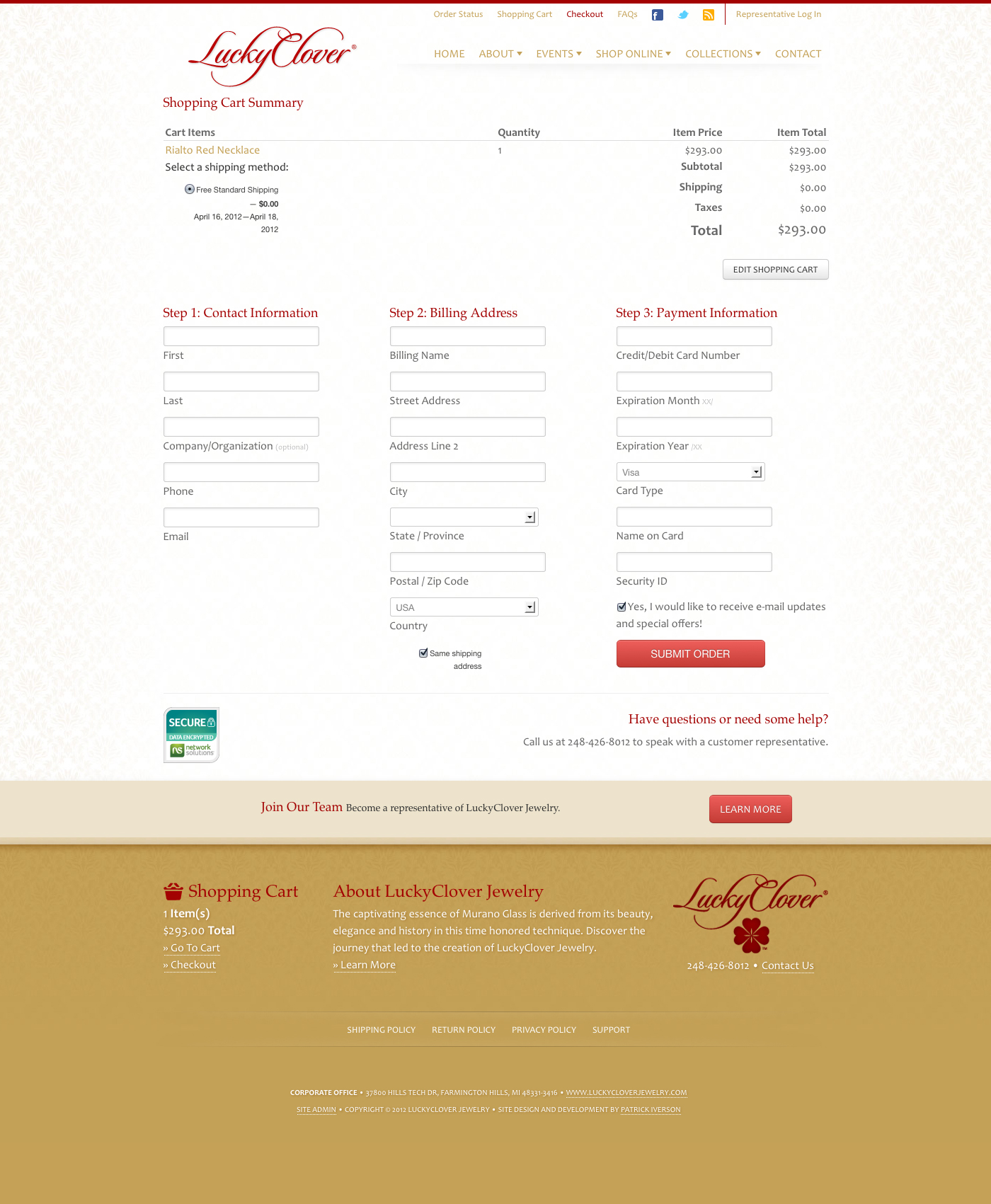LuckyClover Jewelry checkout page