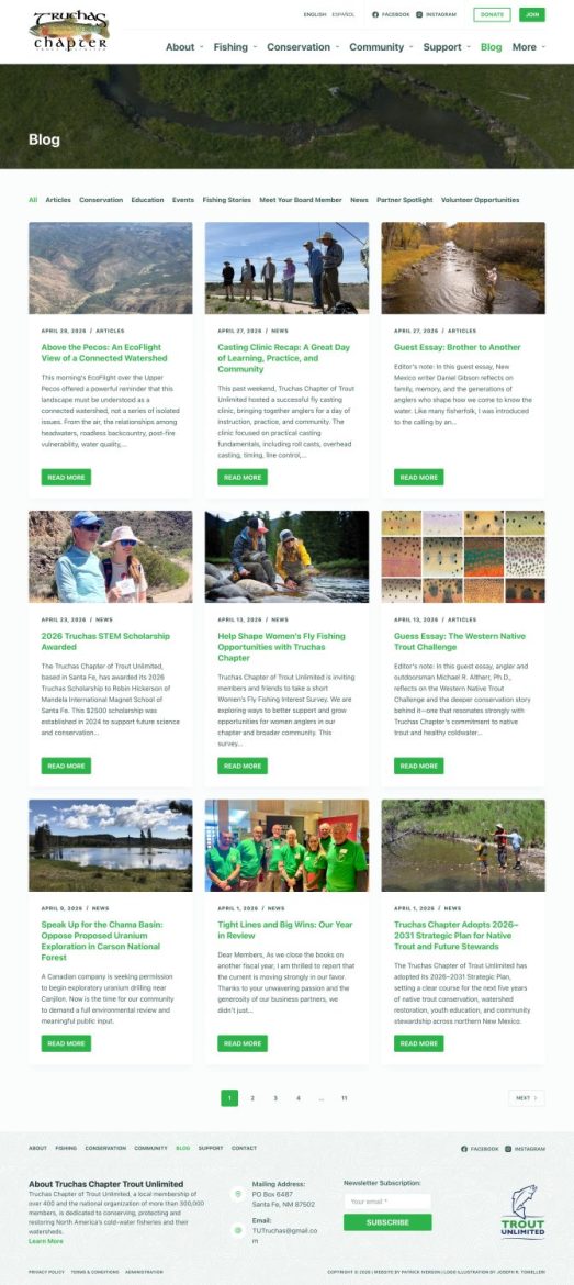 Truchas Chapter of Trout Unlimited blog page on iPad