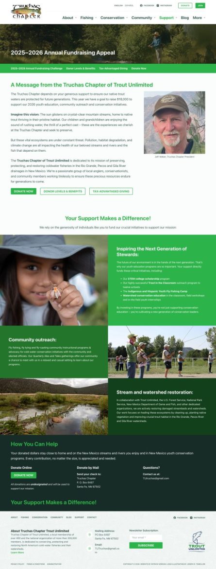 Truchas Chapter Trout Unlimited 2025-2026 annual fundraising appeal page
